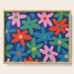 Daisy Time Colorful Retro Floral Pattern on Blue Serving Tray Gallery Image 1
