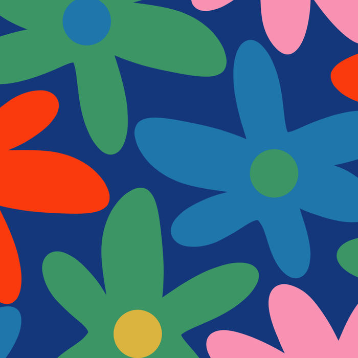 Daisy Time Colorful Retro Floral Pattern on Blue Coffee Mug Gallery Image 2