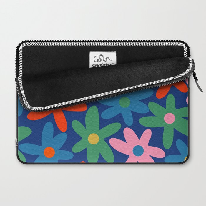 Daisy Time Colorful Retro Floral Pattern on Blue Laptop Sleeve Gallery Image 2