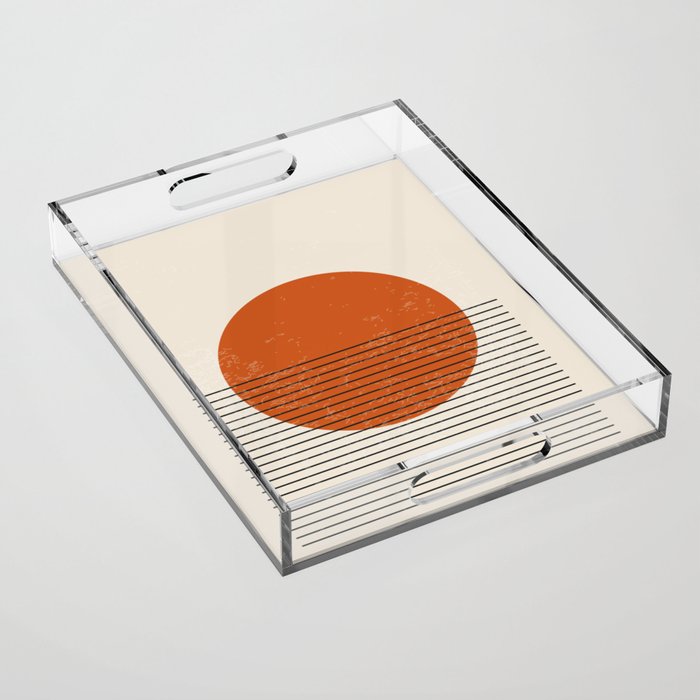 Red Sunset Circle Stripes Mid Century Modern Minimalist Rothko Inspired Colourfield Stripes Acrylic Tray Gallery Image 1
