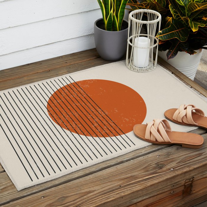 Red Sunset Circle Stripes Mid Century Modern Minimalist Rothko Inspired Colourfield Stripes Outdoor Rug Gallery Image 2