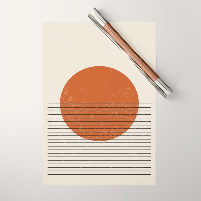 Red Sunset Circle Stripes Mid Century Modern Minimalist Rothko Inspired Colourfield Stripes Wrapping Paper Gallery Image 1