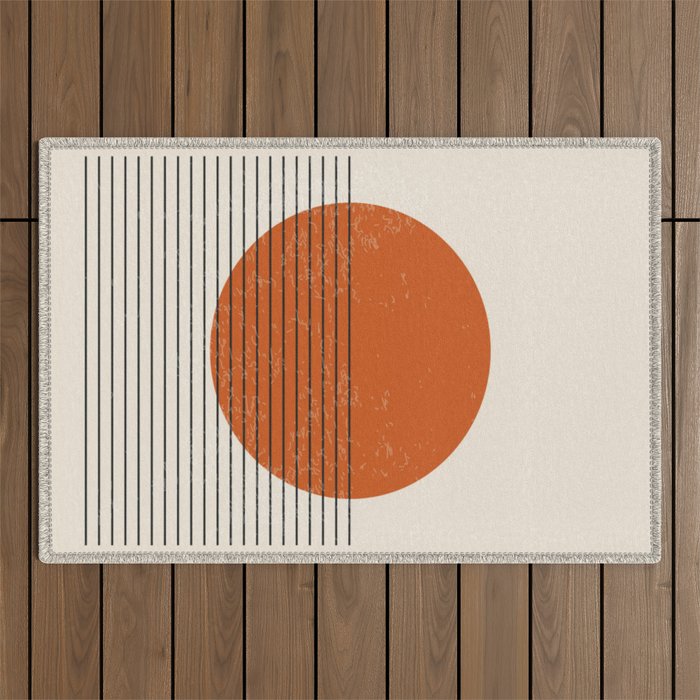 Red Sunset Circle Stripes Mid Century Modern Minimalist Rothko Inspired Colourfield Stripes Outdoor Rug Gallery Image 1