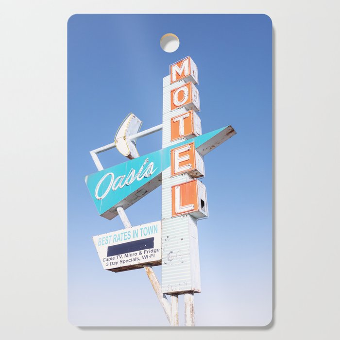 Route 66 Retro Motel Sign x Midcentury Modern Decor x Tulsa Oklahoma Photography Cutting Board Gallery Image 1