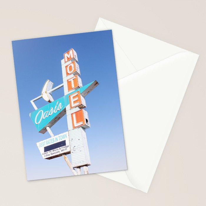 Route 66 Retro Motel Sign x Midcentury Modern Decor x Tulsa Oklahoma Photography Stationery Card Gallery Image 2