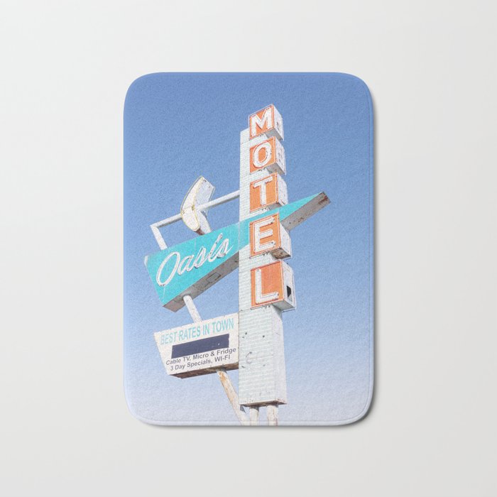 Route 66 Retro Motel Sign x Midcentury Modern Decor x Tulsa Oklahoma Photography Bath Mat Gallery Image 1