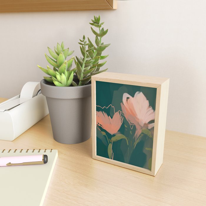 Pink Pastel Flowers On Green Canvas. Mini Art Print Gallery Image 2