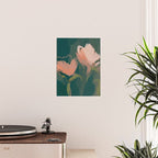 Pink Pastel Flowers On Green Canvas. Poster Gallery Image 2