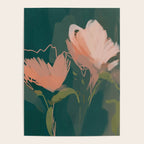 Pink Pastel Flowers On Green Canvas. Poster Gallery Image 4