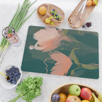 Pink Pastel Flowers On Green Canvas. Cutting Board Gallery Image 2