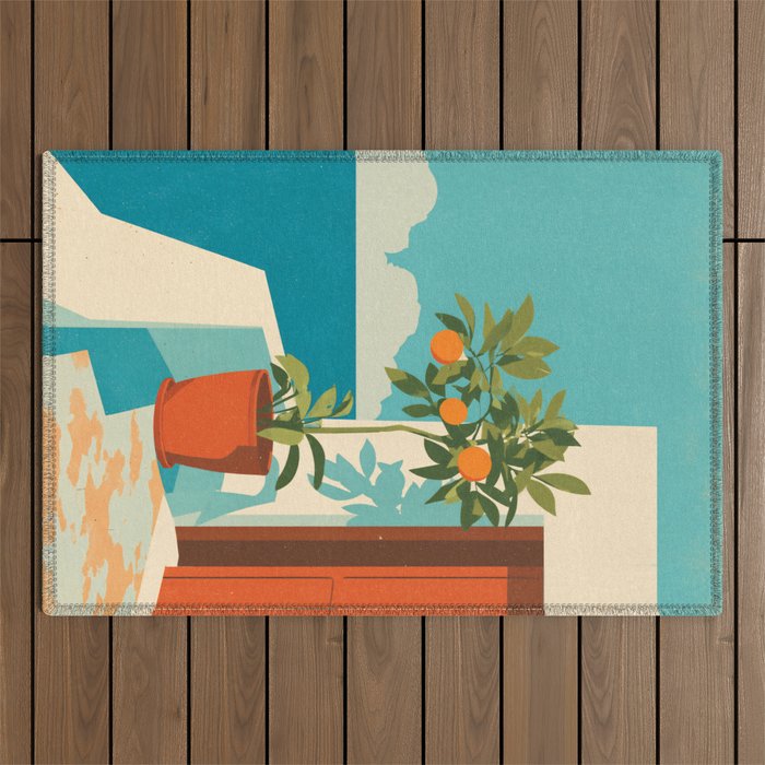 Mediterranean Balcony Orange Tree Outdoor Rug Gallery Image 1
