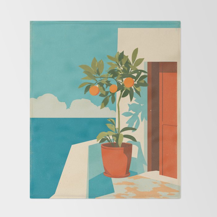 Mediterranean Balcony Orange Tree Throw Blanket Gallery Image 2