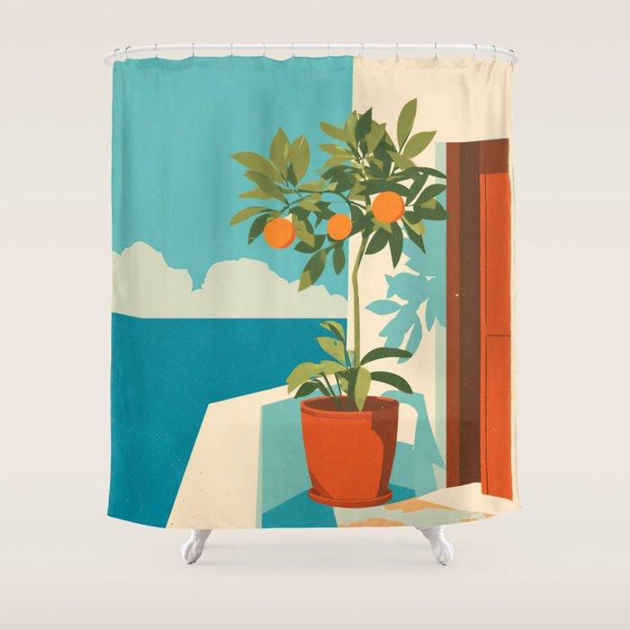 Mediterranean Balcony Orange Tree Shower Curtain Gallery Image 1