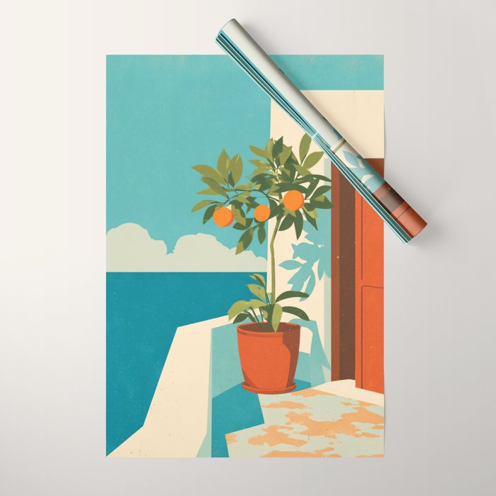 Mediterranean Balcony Orange Tree Wrapping Paper Gallery Image 1