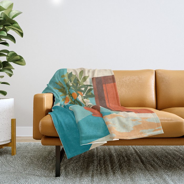 Mediterranean Balcony Orange Tree Throw Blanket Gallery Image 1