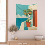 Mediterranean Balcony Orange Tree Wall Tapestry Gallery Image 2