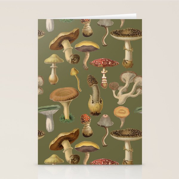 Forest Mushroom Goblincore Aesthetic Pattern - Lichen Green  Stationery Card Gallery Image 1