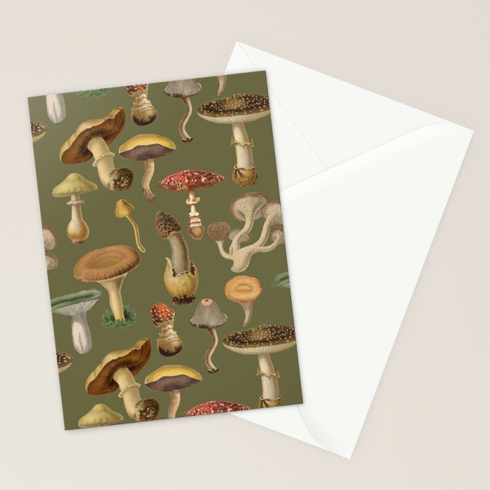 Forest Mushroom Goblincore Aesthetic Pattern - Lichen Green  Stationery Card Gallery Image 2