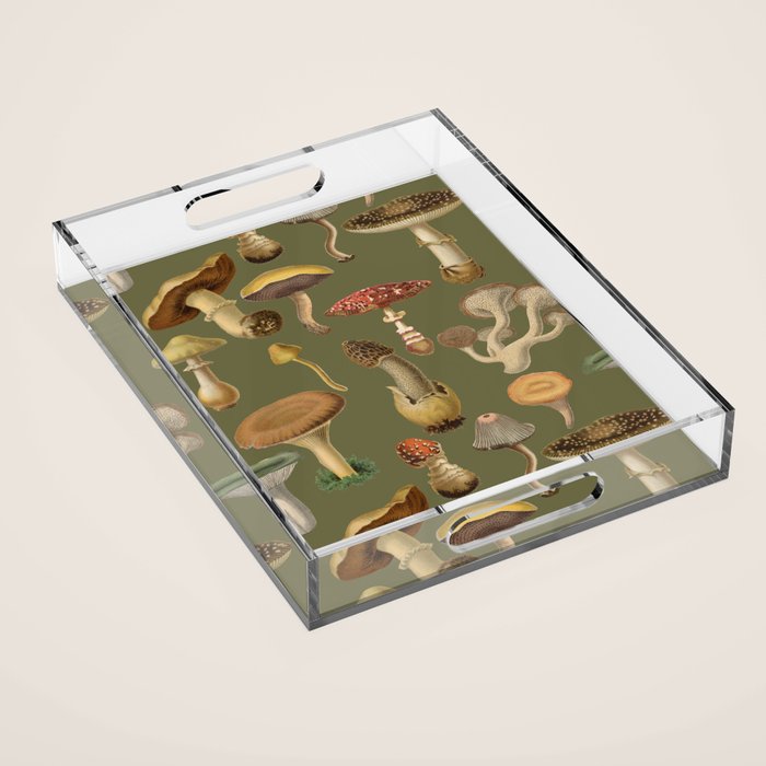Forest Mushroom Goblincore Aesthetic Pattern - Lichen Green  Acrylic Tray Gallery Image 1
