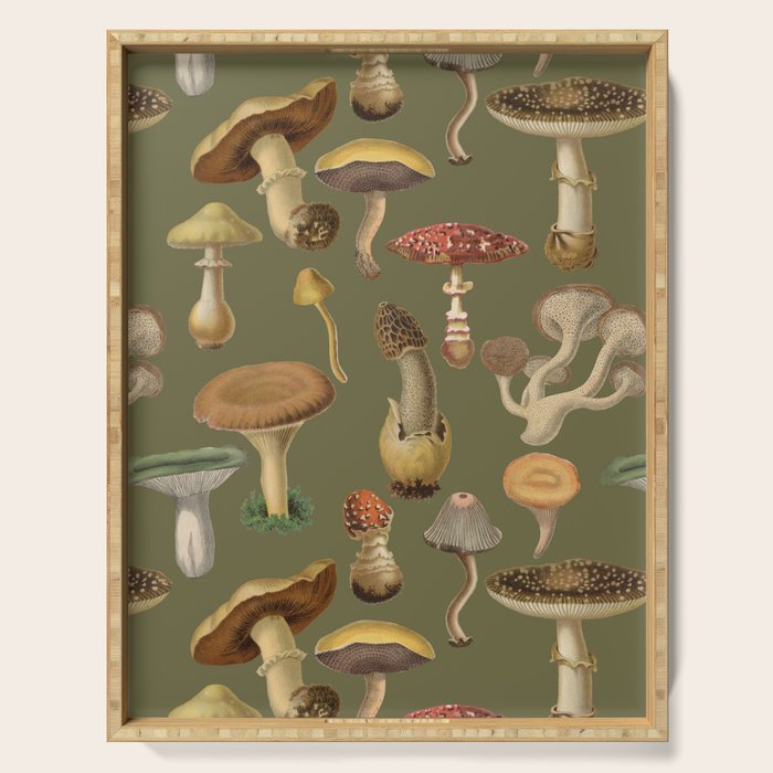Forest Mushroom Goblincore Aesthetic Pattern - Lichen Green  Serving Tray Gallery Image 1
