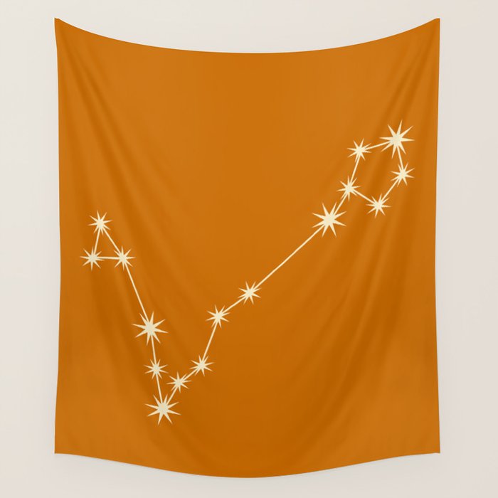 Pisces Zodiac Star Constellation Line Art Orange Wall Tapestry Gallery Image 1