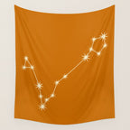 Pisces Zodiac Star Constellation Line Art Orange Wall Tapestry Gallery Image 4