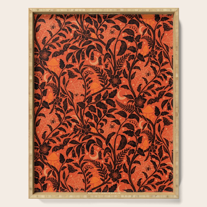 Mysterious Garden - black and orange Serving Tray Gallery Image 1