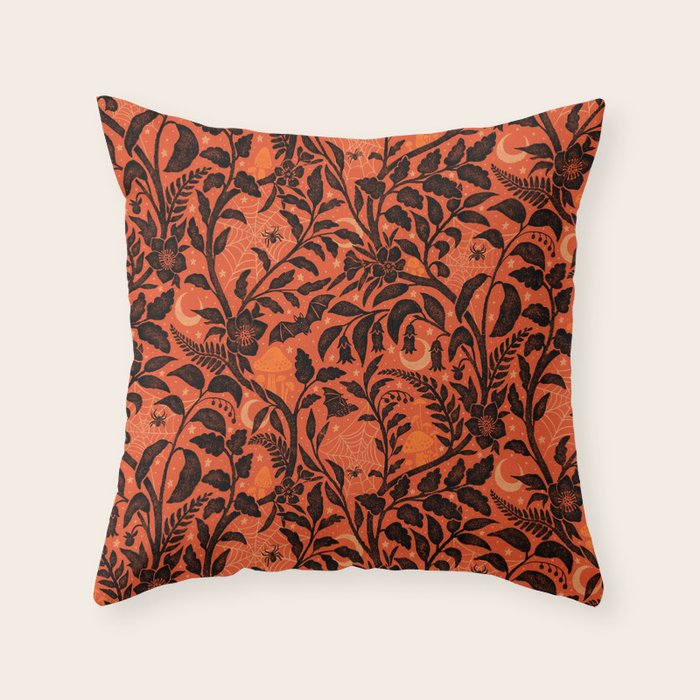 Mysterious Garden - black and orange Throw Pillow Gallery Image 6