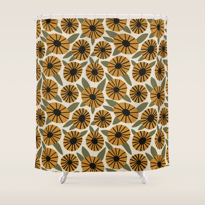 Floral Pattern / Turmeric Yellow & Green Shower Curtain Gallery Image 1