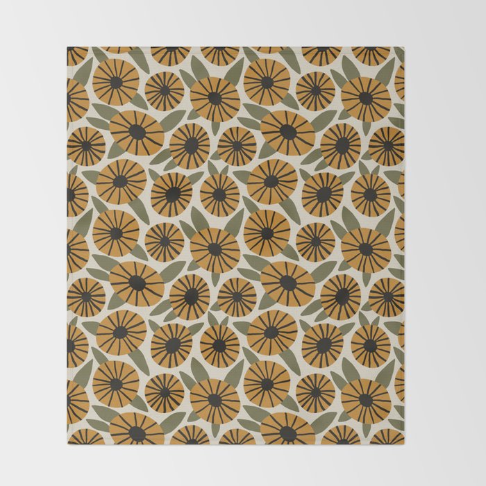 Floral Pattern / Turmeric Yellow & Green Throw Blanket Gallery Image 2