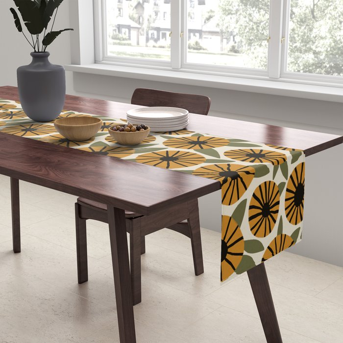 Floral Pattern / Turmeric Yellow & Green Table Runner Gallery Image 2