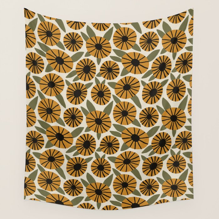 Floral Pattern / Turmeric Yellow & Green Wall Tapestry Gallery Image 1
