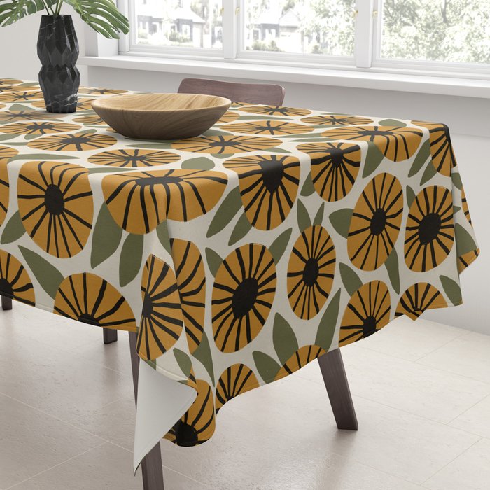 Floral Pattern / Turmeric Yellow & Green Tablecloth Gallery Image 3