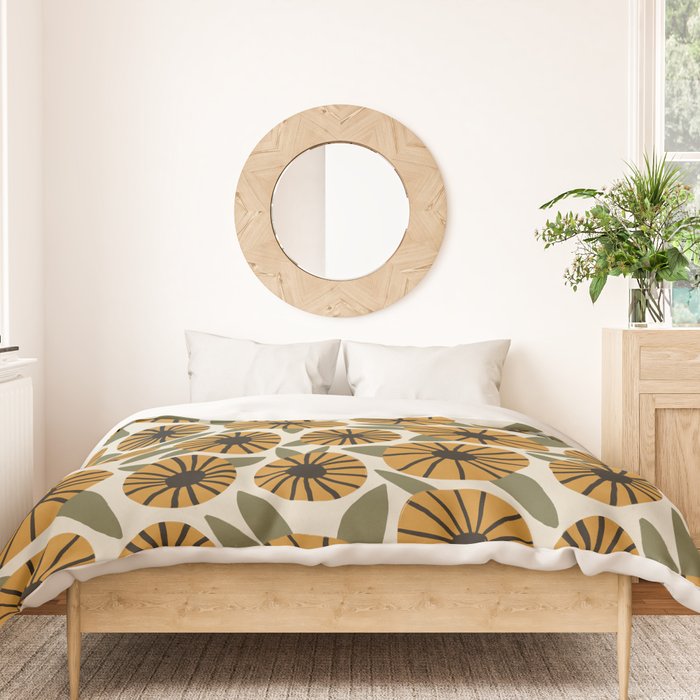 Floral Pattern / Turmeric Yellow & Green Duvet Cover Gallery Image 3