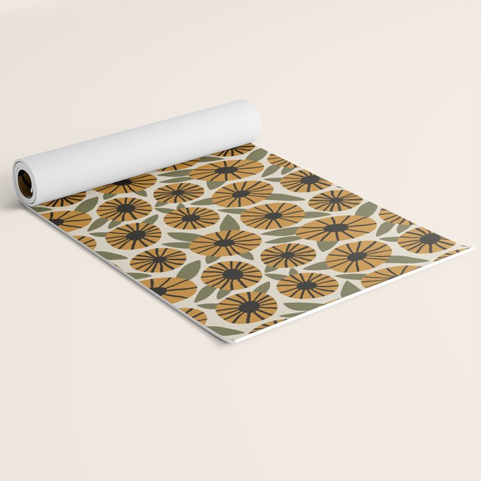 Floral Pattern / Turmeric Yellow & Green Yoga Mat Gallery Image 2