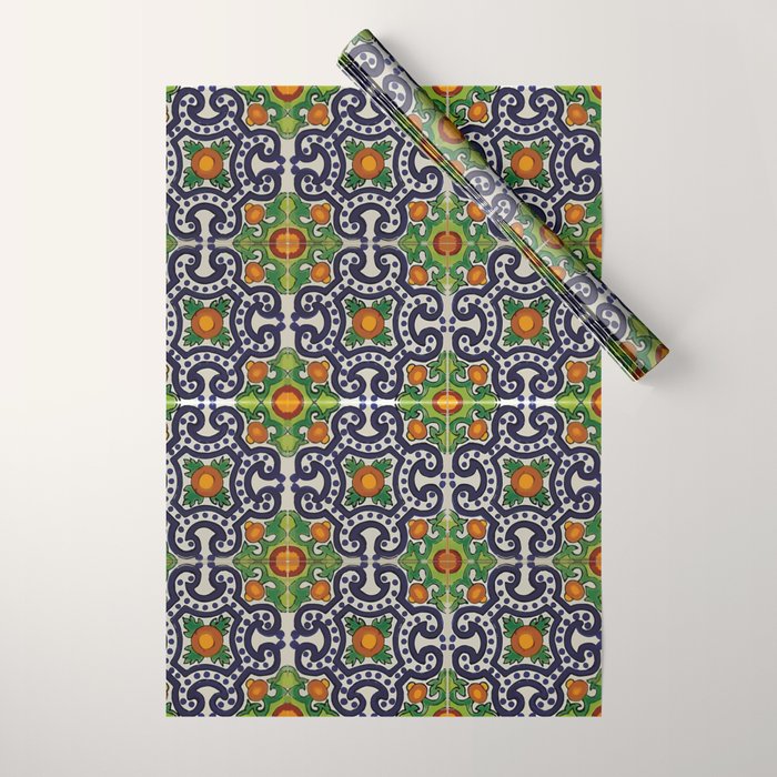 Oranges talavera tile abstract pattern modern decoration Wrapping Paper Gallery Image 1