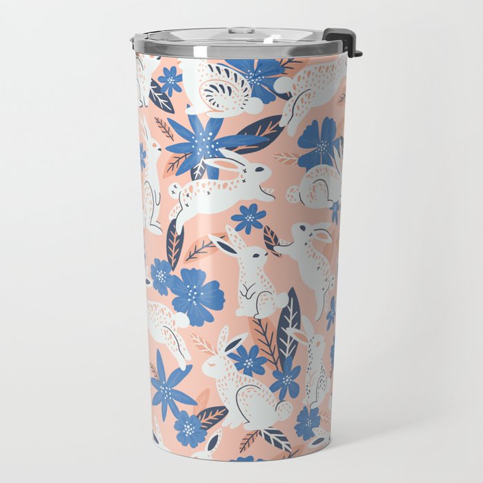 Bunnies & Blooms - Blue & Blush Palette Travel Mug Gallery Image 2