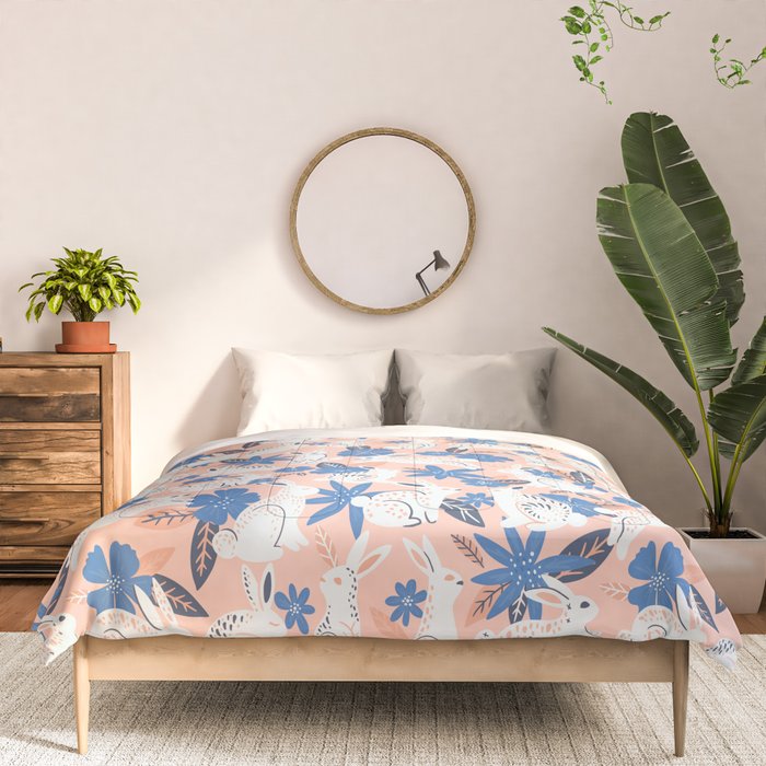 Bunnies & Blooms - Blue & Blush Palette Comforter Gallery Image 3