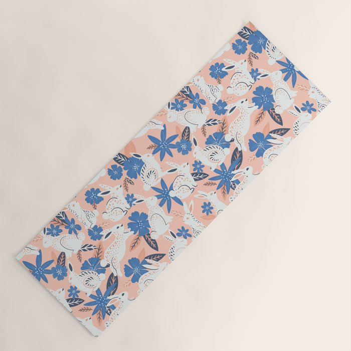 Bunnies & Blooms - Blue & Blush Palette Yoga Mat Gallery Image 1