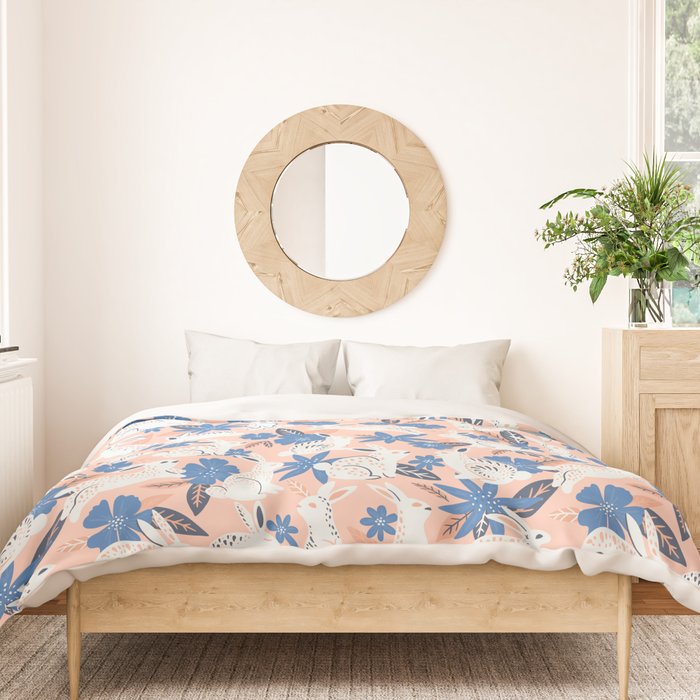 Bunnies & Blooms - Blue & Blush Palette Duvet Cover Gallery Image 3