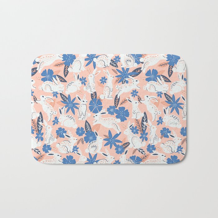 Bunnies & Blooms - Blue & Blush Palette Bath Mat Gallery Image 1