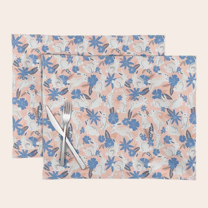 Bunnies & Blooms - Blue & Blush Palette Placemat Gallery Image 1