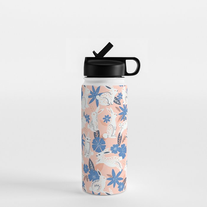 Bunnies & Blooms - Blue & Blush Palette Water Bottle Gallery Image 1