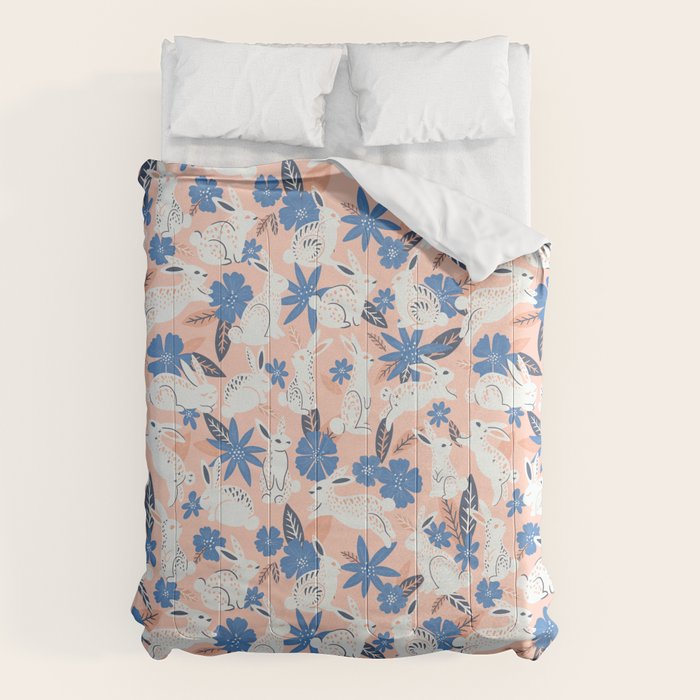 Bunnies & Blooms - Blue & Blush Palette Comforter Gallery Image 6