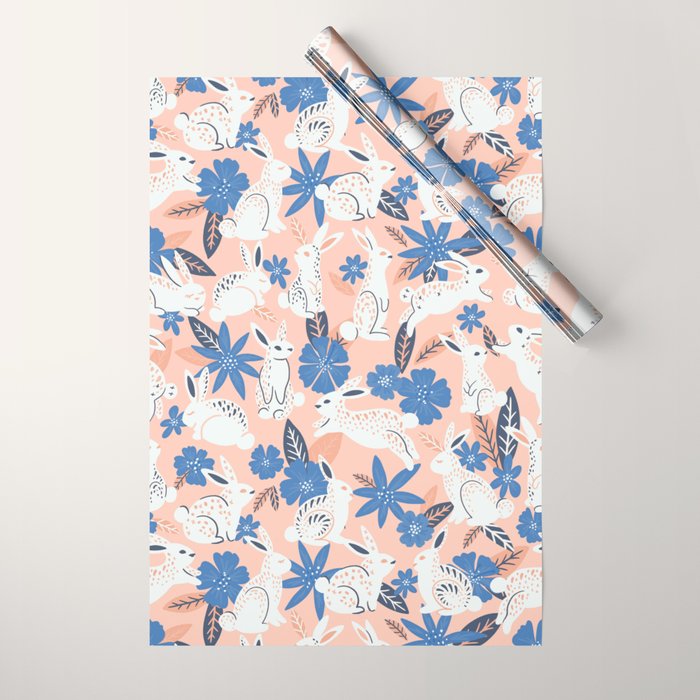 Bunnies & Blooms - Blue & Blush Palette Wrapping Paper Gallery Image 1