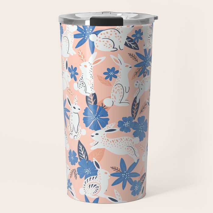 Bunnies & Blooms - Blue & Blush Palette Travel Mug Gallery Image 1