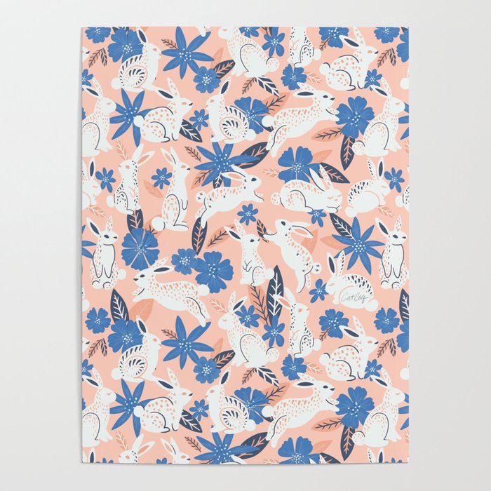 Bunnies & Blooms - Blue & Blush Palette Poster Gallery Image 1