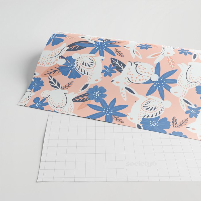 Bunnies & Blooms - Blue & Blush Palette Wrapping Paper Gallery Image 2
