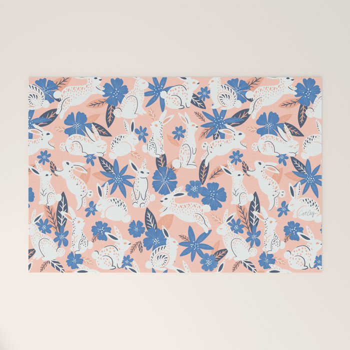 Bunnies & Blooms - Blue & Blush Palette Welcome Mat Gallery Image 1