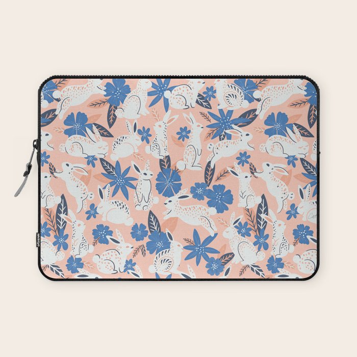 Bunnies & Blooms - Blue & Blush Palette Laptop Sleeve Gallery Image 1